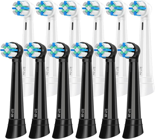 12 Pack Smart Cleaning IO Replacement Heads Compatible with Oral B iO 2 3 4 5 6 7 8 9 10 Series Electric Toothbrush, Brush Heads Compatible with Oral B iO Electric Handles (Black/White)