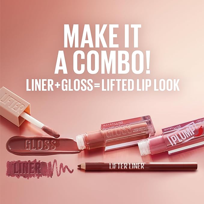 Maybelline Lifter Gloss, Hydrating Lip Gloss with Hyaluronic Acid, High Shine for Plumper Looking Lips, Amber, Cream Neutral, 0.18 Ounce