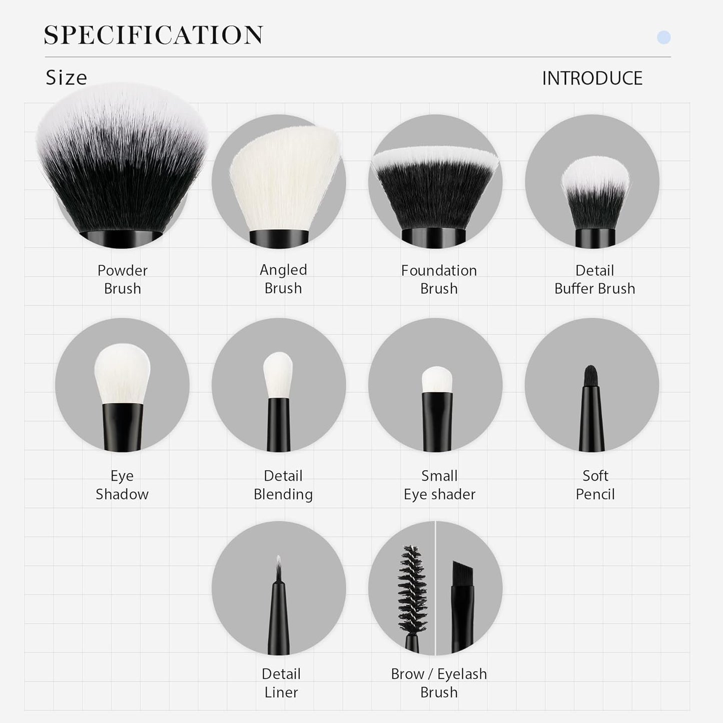 Jessup Makeup Brush Set 10pcs Black Make up Brushes Set Professional with Natural Synthetic Hair for Foundation Blending Blush Concealer Eyeshadow Eyebrow Eyeliner, T323