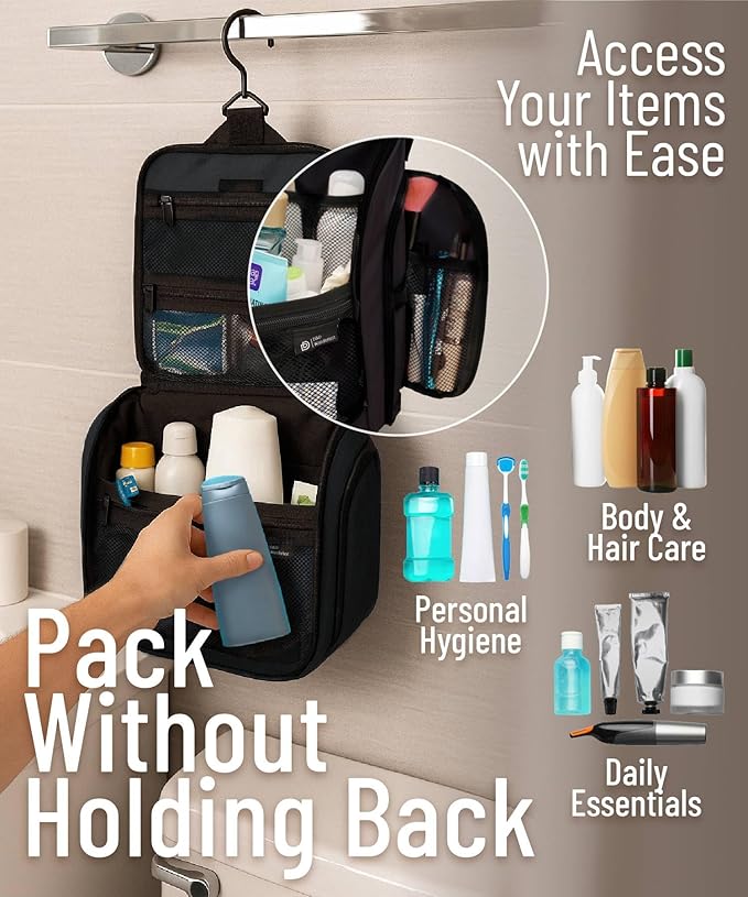 DD D&D Wanderlust D&D Hanging Travel Toiletry Bag for Men and Women – Cosmetics, Makeup and Toiletries Organizer Kit with 10 Compartments