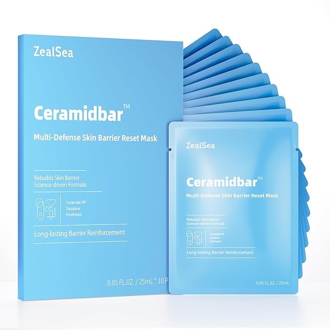 Ceramidbar Face Masks Skincare Set, ZealSea Derm Solution Sheet Mask for Multi-Trigger Sensitivity, Soothing & Calming, Strengthen & Restore Skin, Facial Mask with Cica & Ceramide, 10 Pack