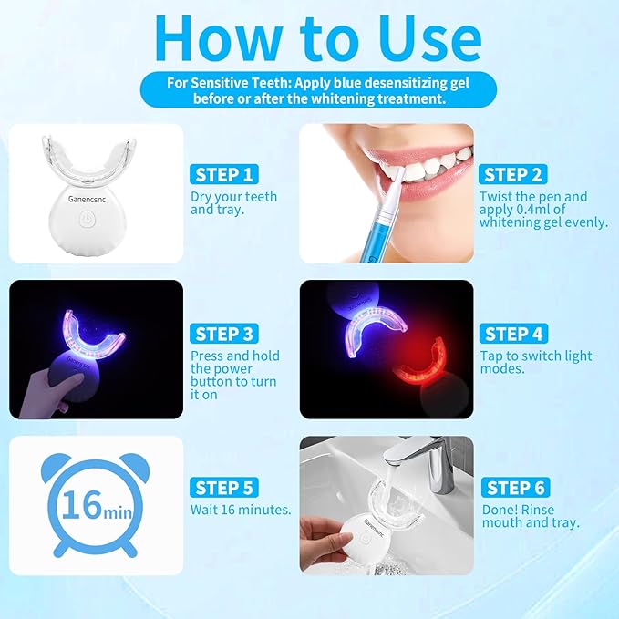 eeth Whitening Kit for Sensitive Teeth | 32X LED Light, 3 Teeth Whitening Gel Pens & 1 Remineralization Pen |Wireless with Tray ，35% Carbamide Peroxide Teeth Whitener