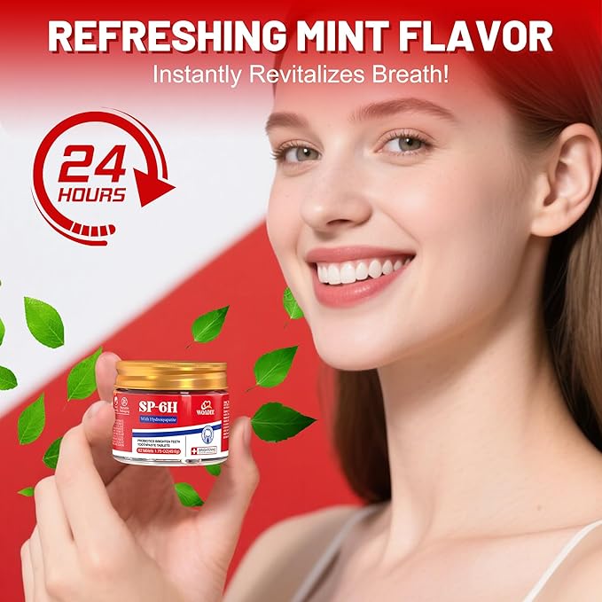 SP-6 Probiotics & Hydroxyapatite Toothpaste Tablets - Remineralizing Enamel Repair, Fluoride-Free Whitening, Mint Fresh Travel Tabs (62 Count)