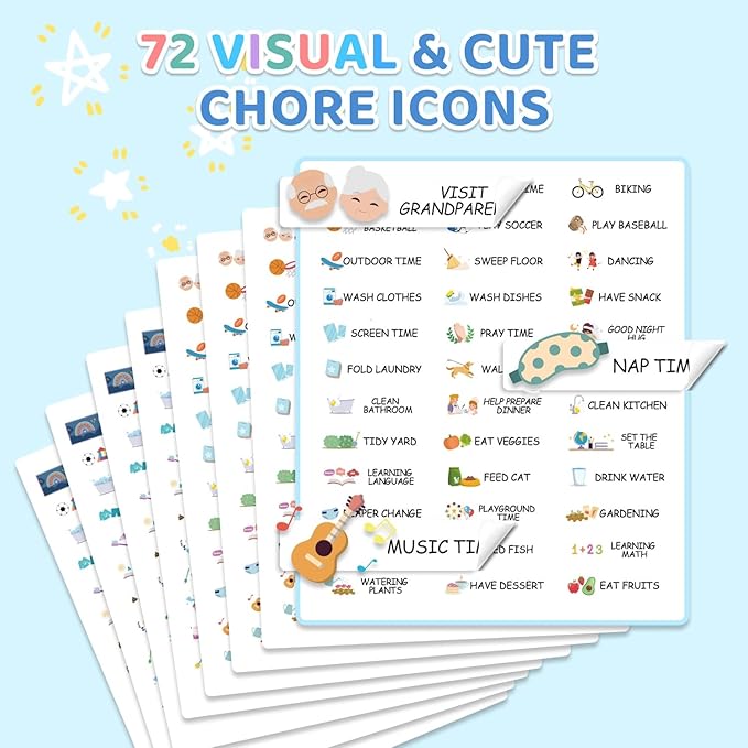 4 in 1 Namable Chore Chart for Kids, Dry Erase Morning/Bedtime Routine Chart for Kids for Refrigerator, Magnetic Visual Schedule for Kids Toddlers to Do List Checklist for Multiple Kids