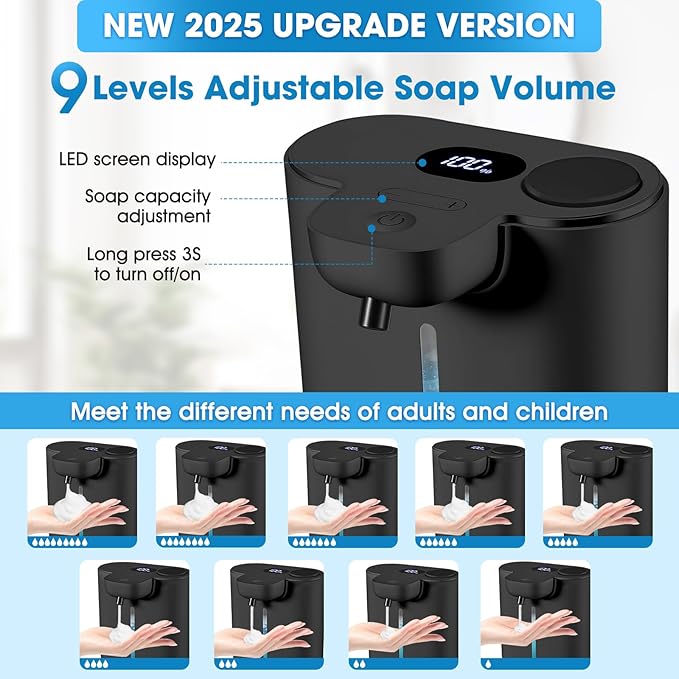 Automatic Foaming Soap Dispenser,Touchless Soap Dispenser,16.9oz/500ml Rechargeable Wall Mounted Smart Dispenser for Bathroom Kitchen,Easy for Toddlers(Black)