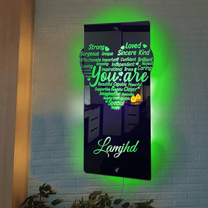 Personalised Name Affirmation Mirror Neon Sign, Custom Acrylic Positive Affirmations Wall for Kids Affirmations Hanging, Men Women Kids Inspirational Inspirational Positive Quotes Sayings Wall Decor (Style 3)