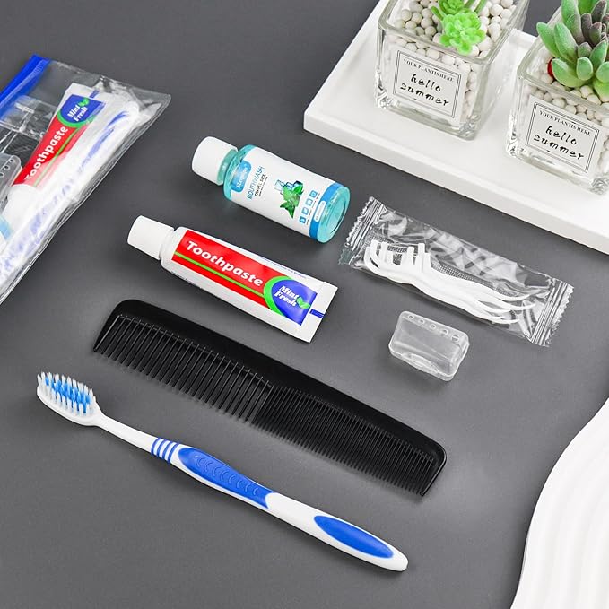 50 Set Travel Toothbrush Kit Bulk,Disposable Toothbrush with Toothpaste Set with Mouthwash,Toothpaste,Cover,Comb,Zip Bag,Floss Picks,Toothbrushes Set for Homeless,Travel