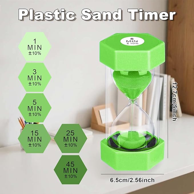 Hourglass 3 Minute Sand Timer, Green Plastic Sand Clock 3 Min, Colorful Hour Glass Sandglass for Classroom Gmaes Home Office Decor (Green)