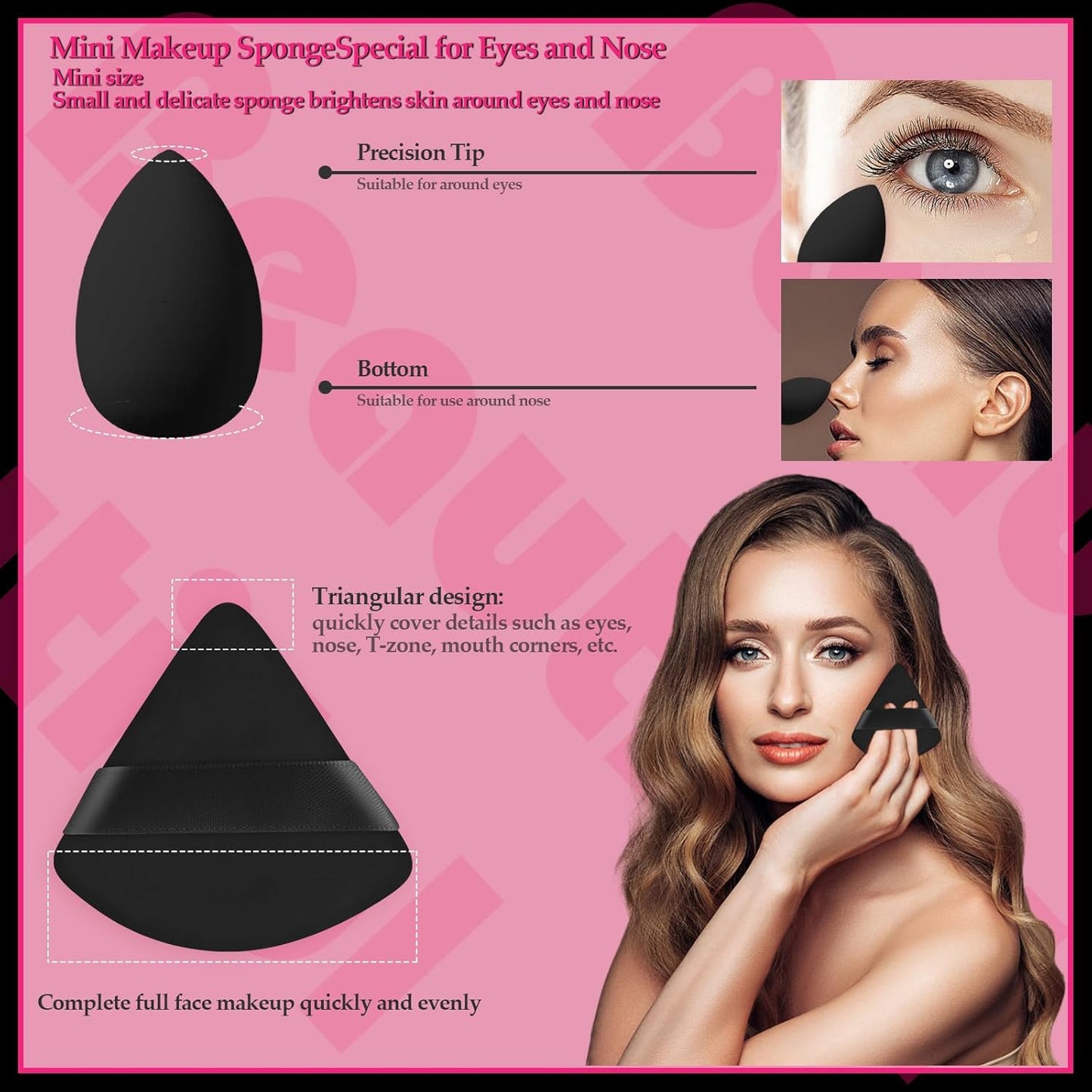 14 Pcs Makeup Sponges,Beauty Sponges Blender with 4 Pcs Powder Puff and 4 Pcs Mini Make up Sponges Valentine's Day Gift,Mother's Day Gift for Women Liquid,Foundation,Powder,Concealer(Black,Hot pink)