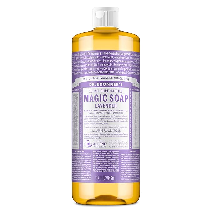 Dr. Bronner’s Pure-Castile Magic Liquid Soap - Made with Regenerative Organic Certified Oils - 18-in-1 Uses for Face, Body, Hand, Hair- Gentle on Sensitive Skin - All Natural Body Wash- Lavender, 32oz
