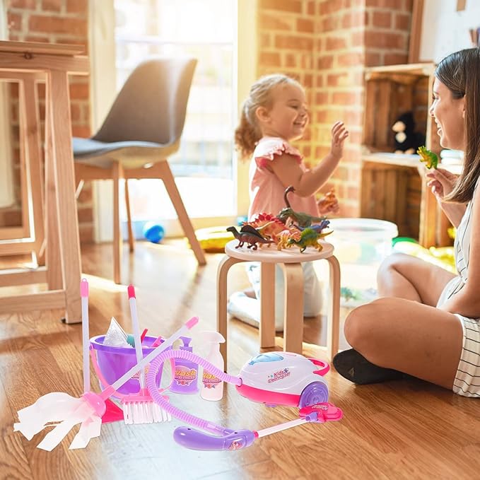 Kisangel Pretend Vacuum Cleaner for Boys and Multifunctional Cleaning Tools Kit with Broom Mop and Bucket Enhances Skills and Imaginative Play No Battery Needed Playhouse Random Color