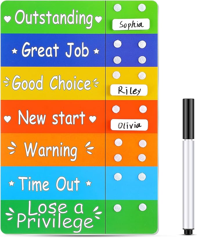 Geyee Colorful Behavior Chart for Multiple Kids Reward Incentive Behavior Chart with 12 Pieces Blank Movable Name Pieces Kids Board for Home School Classroom, 12.8 x 8.6 Inches(Classic)
