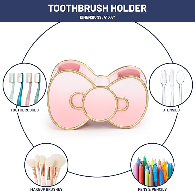 Jay Franco Hello Kitty Bow Toothbrush Holder - Pink Resin Pencil Holder - Bathroom Storage
