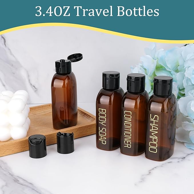 Cosywell Travel Bottles for Toiletries 4pcs 3.4oz Travel Shampoo and Conditioner Bottles TSA Approved Travel Size Containers Leak Proof Small Plastic Squeeze Bottles with Flip Cap