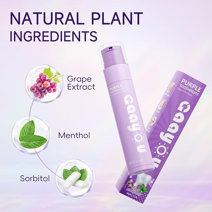 Purple Teeth Whitening - Purple Toothpaste for Teeth Whitening V34 Color Corrector Purple Toothpaste Grape & Mint Flavor for Tooth Stain Removal