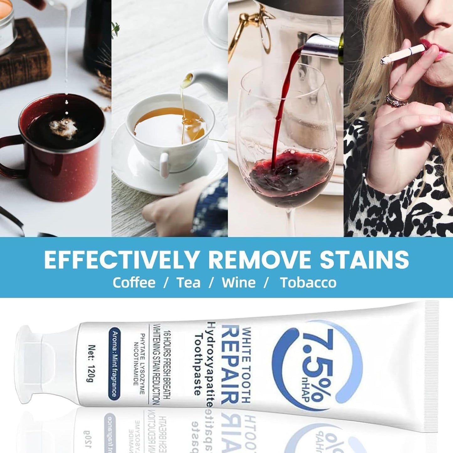 2PCS Hydroxyapatite Toothpaste, Deep Cleansing Toothpaste, Advanced Enamel Protection, Gentle and Effective Formula, Fresh Mint Flavor, for Sensitive Teeth