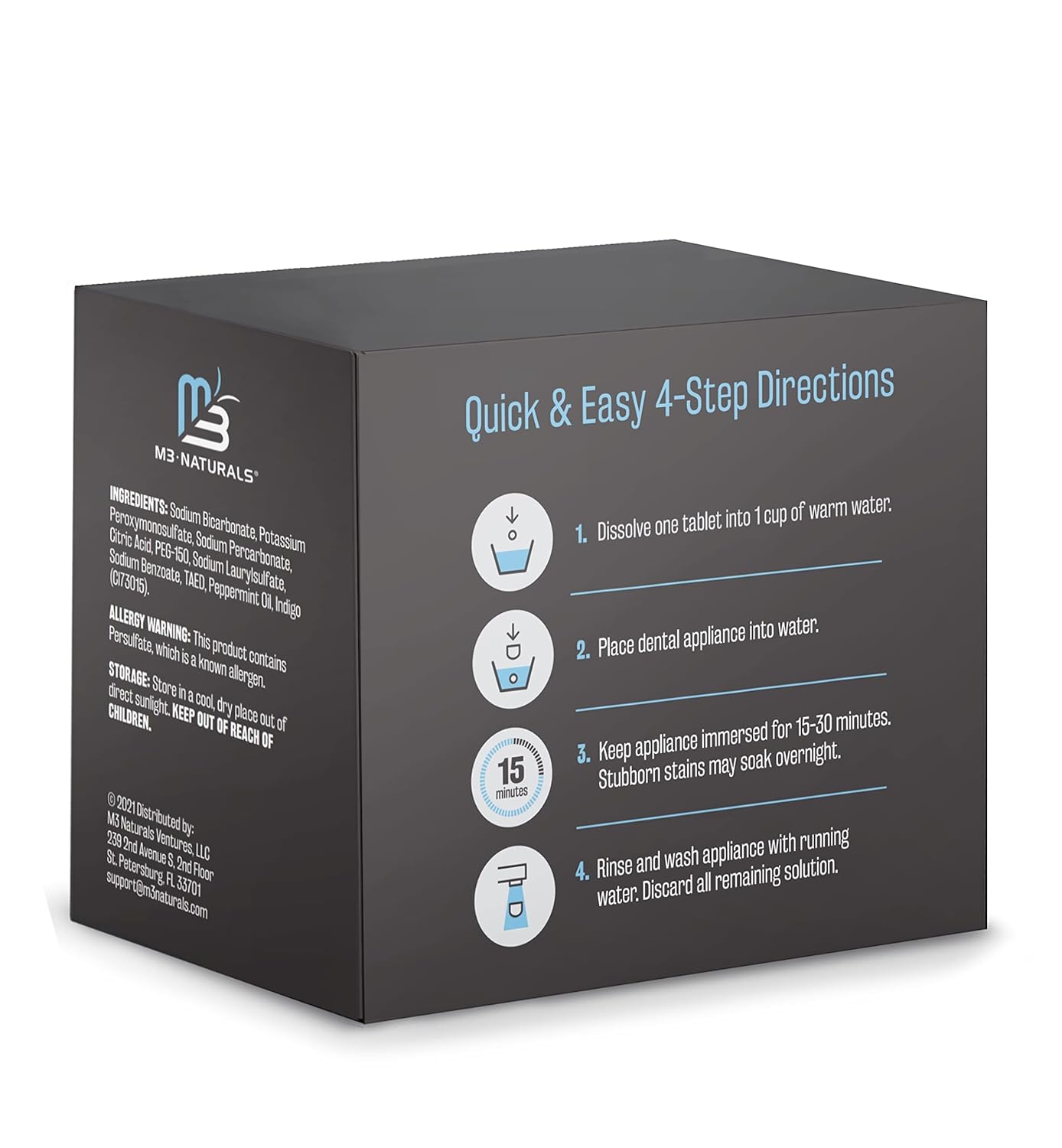 Retainer and Denture Cleansers 240 Tablets Removes Bad Odors Discoloration Stains Plaque for Cleaning Invisalign Mouth Guard Night Guard and Removable Dental Appliances by M3 Naturals