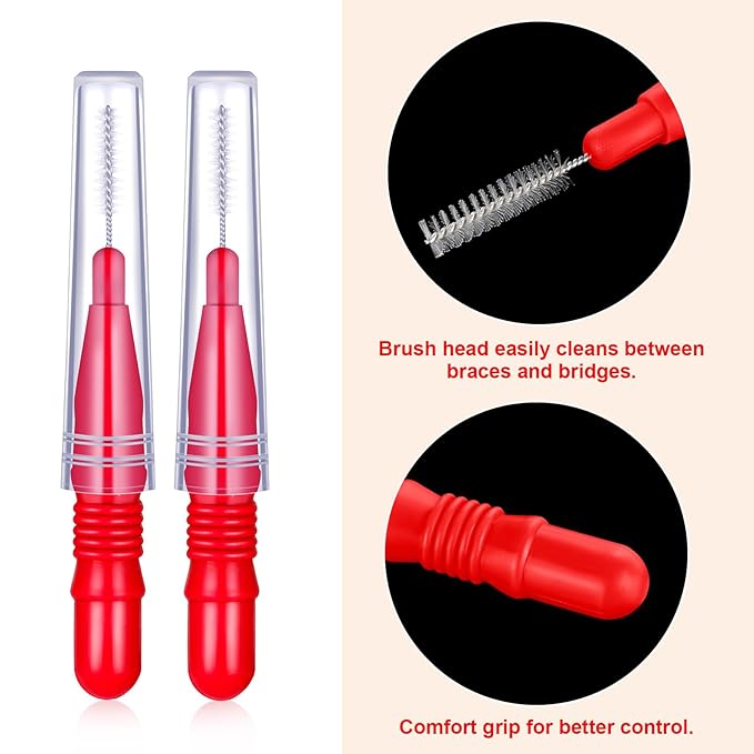 BBTO 100 Pcs Braces Dental Brush Flosser for Cleaner Interdental Brush Toothpick Tooth Flossing Head Oral Dental Toothpick Cleaners Cleaning Tool(Red)