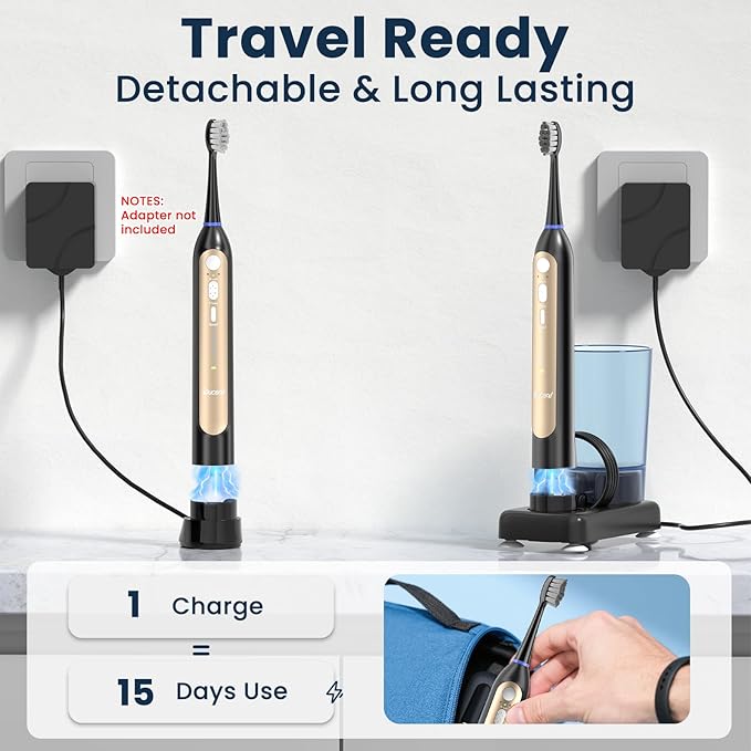 Electric Toothbrush with Water Flosser Combo- Wireless Charging Flossing Toothbrush- All in One Sonic Toothbrush with 3 Modes & 5 Flosses- Portable & Powerful Water Flosser for Teeth Cleaning,Travel