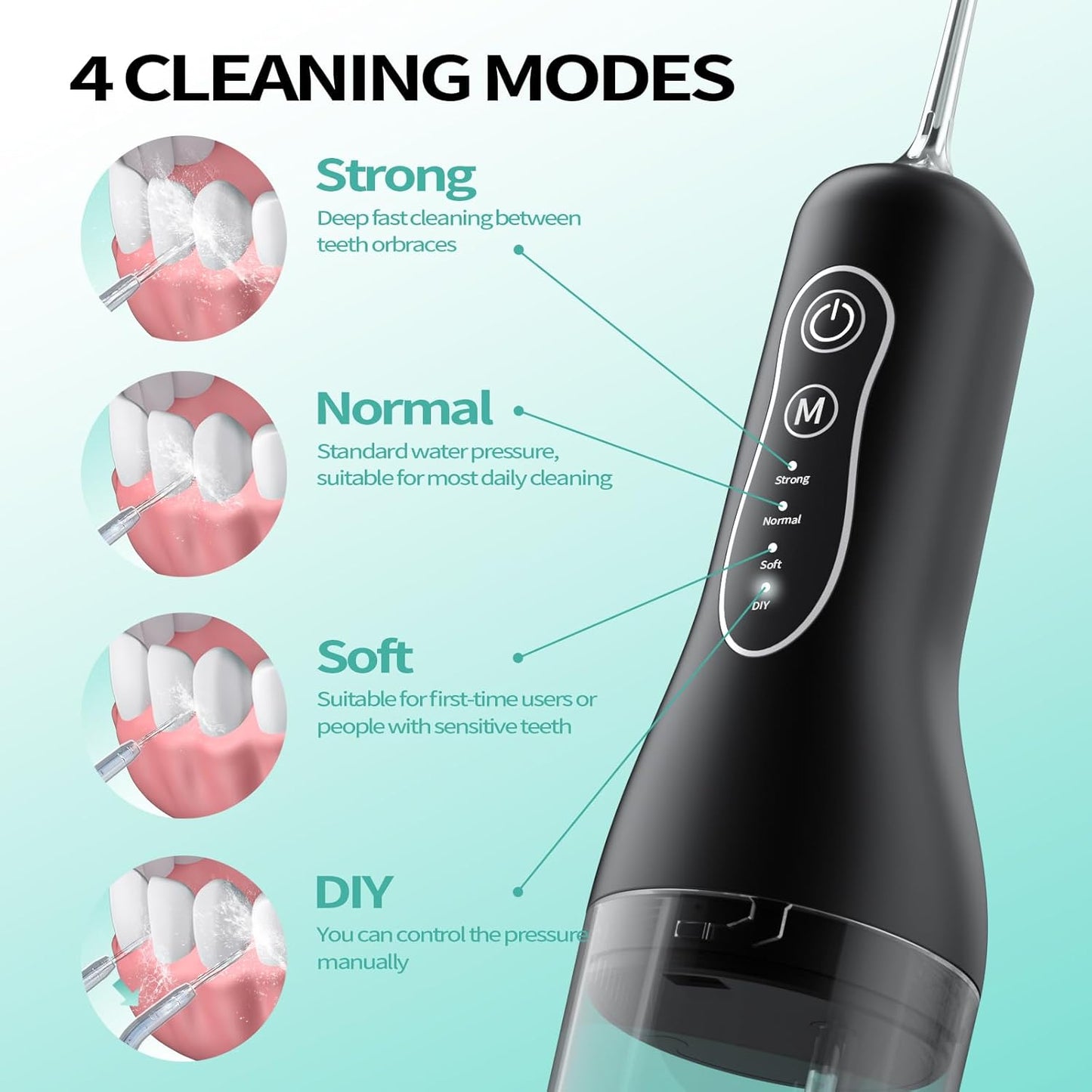 New Water Flosser for Teeth Cleaning, 260ML Portable Cordless Oral Irrigator with DIY Strength, 4 Cleaning Modes, IPX7 Waterproof Rechargeable Water Dental Pick Flosser for Home, Travel