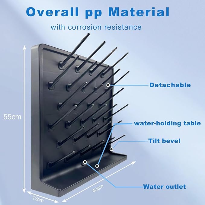 Lab Drying Rack 27 Pegs Laboratory Cabinets Glass Drying Racks Wall-Mount Black Cleaning Frame for School Laboratory Utensils Hidden Installation