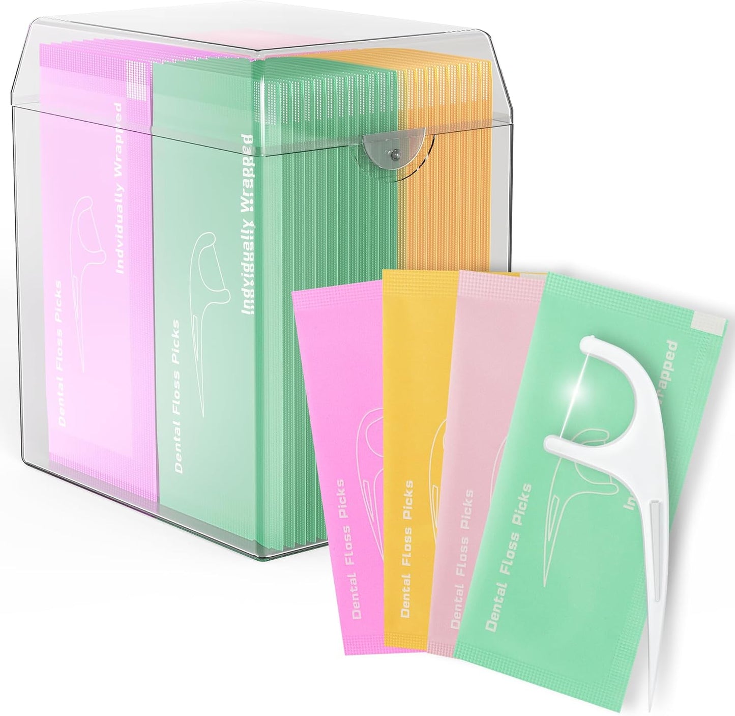 Individually Wrapped Floss Picks, 52 Count Multi-Color Oral Care Flossers for Adults with Handy Case, Mini Disposable Dental Floss Singles Bag for Travel, Hotel, Restaurant, Office, Car, Wedding