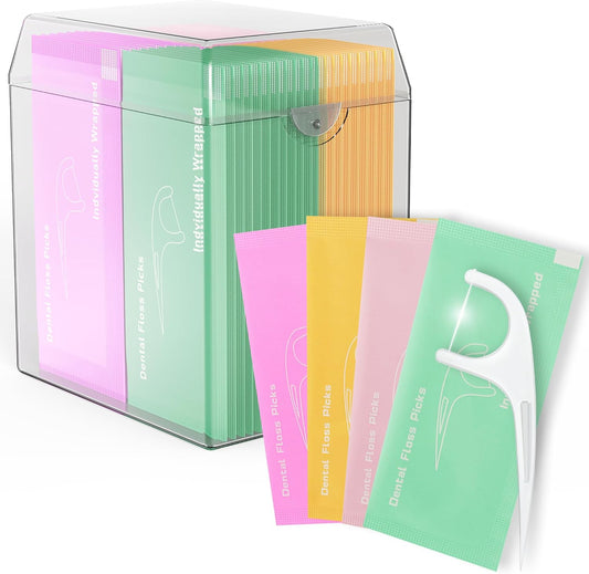 Individually Wrapped Floss Picks, 52 Count Multi-Color Oral Care Flossers for Adults with Handy Case, Mini Disposable Dental Floss Singles Bag for Travel, Hotel, Restaurant, Office, Car, Wedding