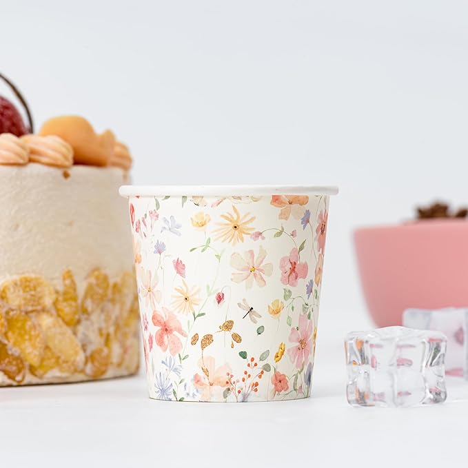 Crisky 300 Pack Paper Bathroom Cups 3oz Disposable Elegant Design Full Floral Small Mouthwash Hot/Cold Beverage Coffee Dessert for Birthday Parties Home-use Picnics Ceremonies