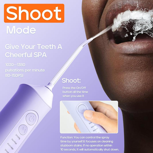 SEAGO Water Dental Flosser Cordless for Teeth, 5 Modes and 7 Nozzles, Dental Water Flosser 300mL, DIY Mode Memory Function, IPX7 Waterproof Dental Flosser, SG8019 Purple