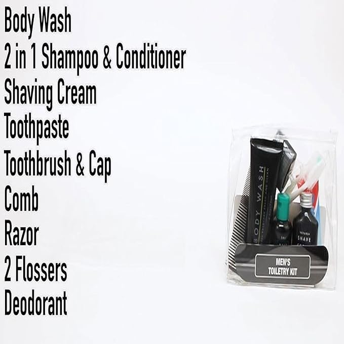 25 Pack of Homeless Care Package Supplies Bulk Summer Hygiene Travel Kits for Men, 13 Piece Travel Size Toiletries, Summer Homeless Essentials Supplies in Bulk