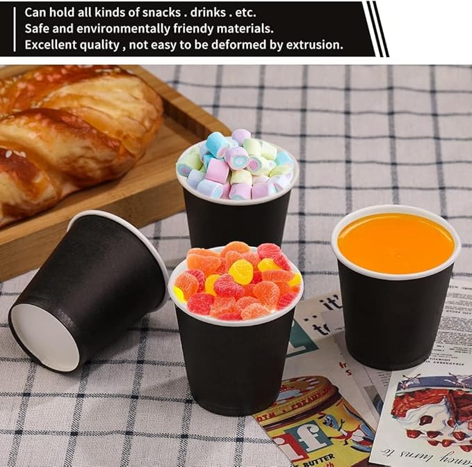 100 Pack 3 oz Paper Cups, Bathroom Moushwash Cups, Disposable Cups, Small Snack Cups for Water, Juice,Candy Ideal for Halloween Party Bathroom and Office (Black)