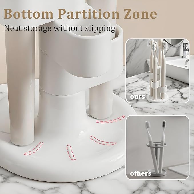 360° Rotating Toothbrush Holder with 4-Slot Design & Non-Slip Base – Bathroom, Vanity & Travel Organizer for Brushes, Razors, Pens | Family & Travel Essentials (2 Pack)