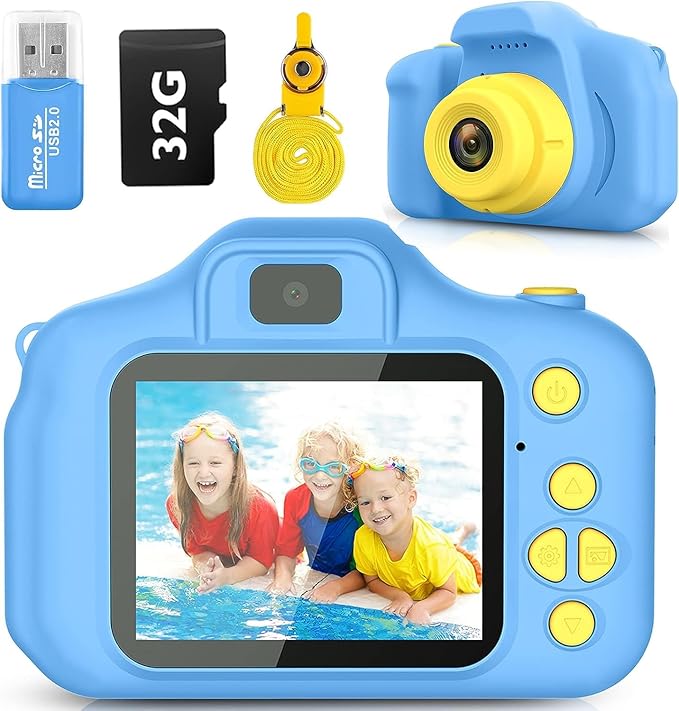 Desuccus Kids Camera Toys Christmas Birthday Gifts for Boys and Girls Kids Toys 3 4 5 6 7 8 9 Year Old HD Digital Video Camera for Toddler with 32GB SD Card (Blue)