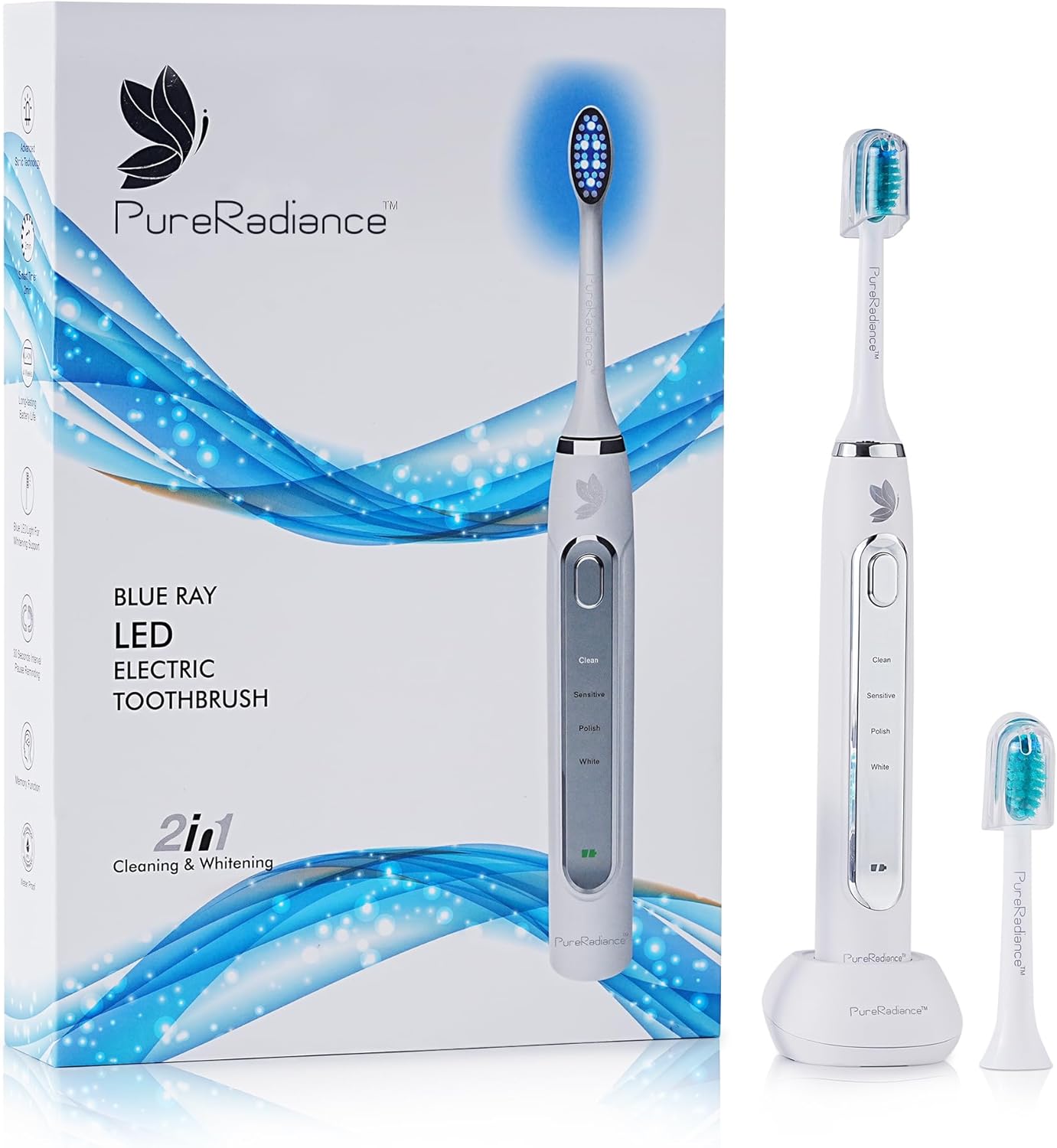 LED Whitening Electric Toothbrush – Waterproof, Sonic Brush with 6 LED Lights for Whitening, Soft Bristles, Rechargeable, Travel Case Included – Ideal Electric Toothbrush for Adults