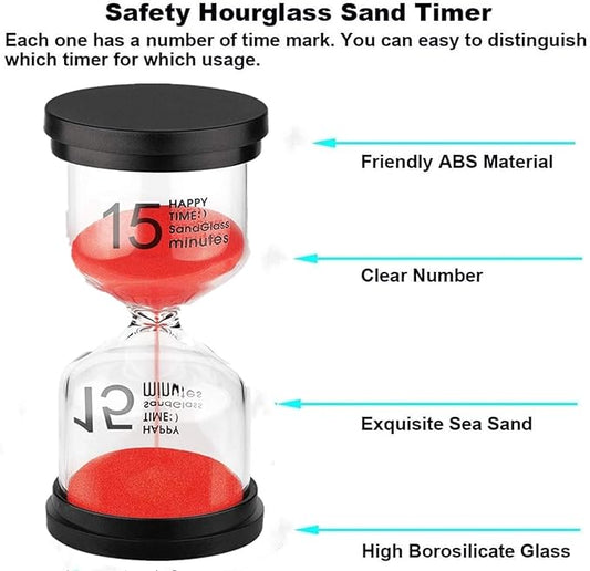 SuLiao Sand Timer 15 Minute Hourglass: Red Sand Watch 15 Min, Large Reloj De Arena 15 Minutos, Plastic Hour Glass Sandglass Timer for Child, Kitchen, Games, Classroom, Decor