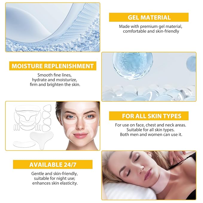 18 Pcs Anti Wrinkle Patches, Reusable Silicone Facial & Neck Wrinkle Patches, Overnight Smoothing Pads for Smile Lines Lips Forehead Chest, Skin-Firming Anti-Aging Skincare