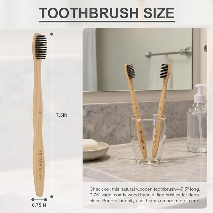 Bamboo Toothbrush Biodegradable WoodenToothbrushes 12pack Natural Travel Size Organic Charcoal Tooth Brush