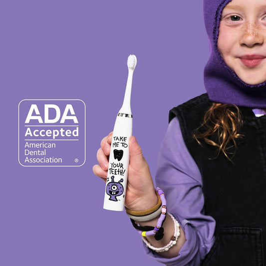 Made by Dentists Kids Electric Toothbrush - Rechargeable Vibrating Toothbrush with Timer, Includes 6 Replacement Heads, Halloween Gifts for Kids, Girls and Boys, Kid & Toddlers Age 2+, Alien