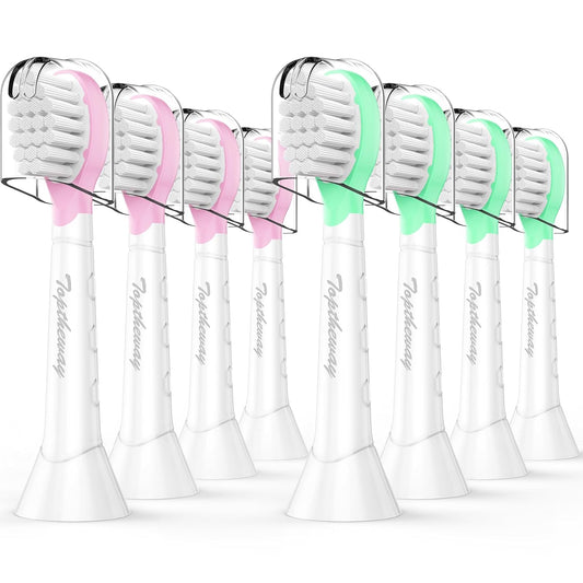 Toptheway Kids Toothbrush Heads for Philips Sonicare: Soft Electric Replacement Brush Compatible with Phillips 6032/94 6321 6340 6042 6320 6330 Compact Head for Child 3-7, Pink Girl Green Boy 8 Pack