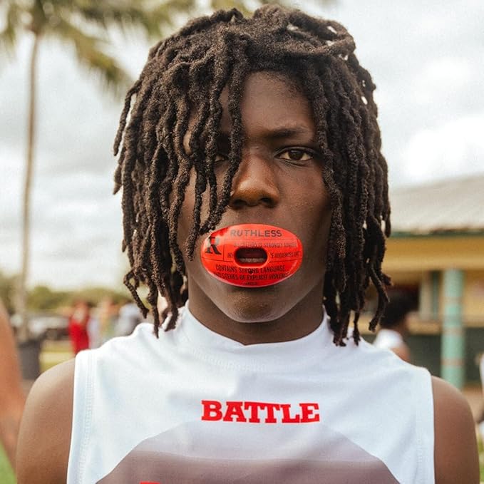 Battle Sports Oxygen Football Mouthguard - Football Mouth Guard with Strap, Superior Airflow & Better Performance, Maximum Breathability, Works with Braces - Beware of Dog/Black