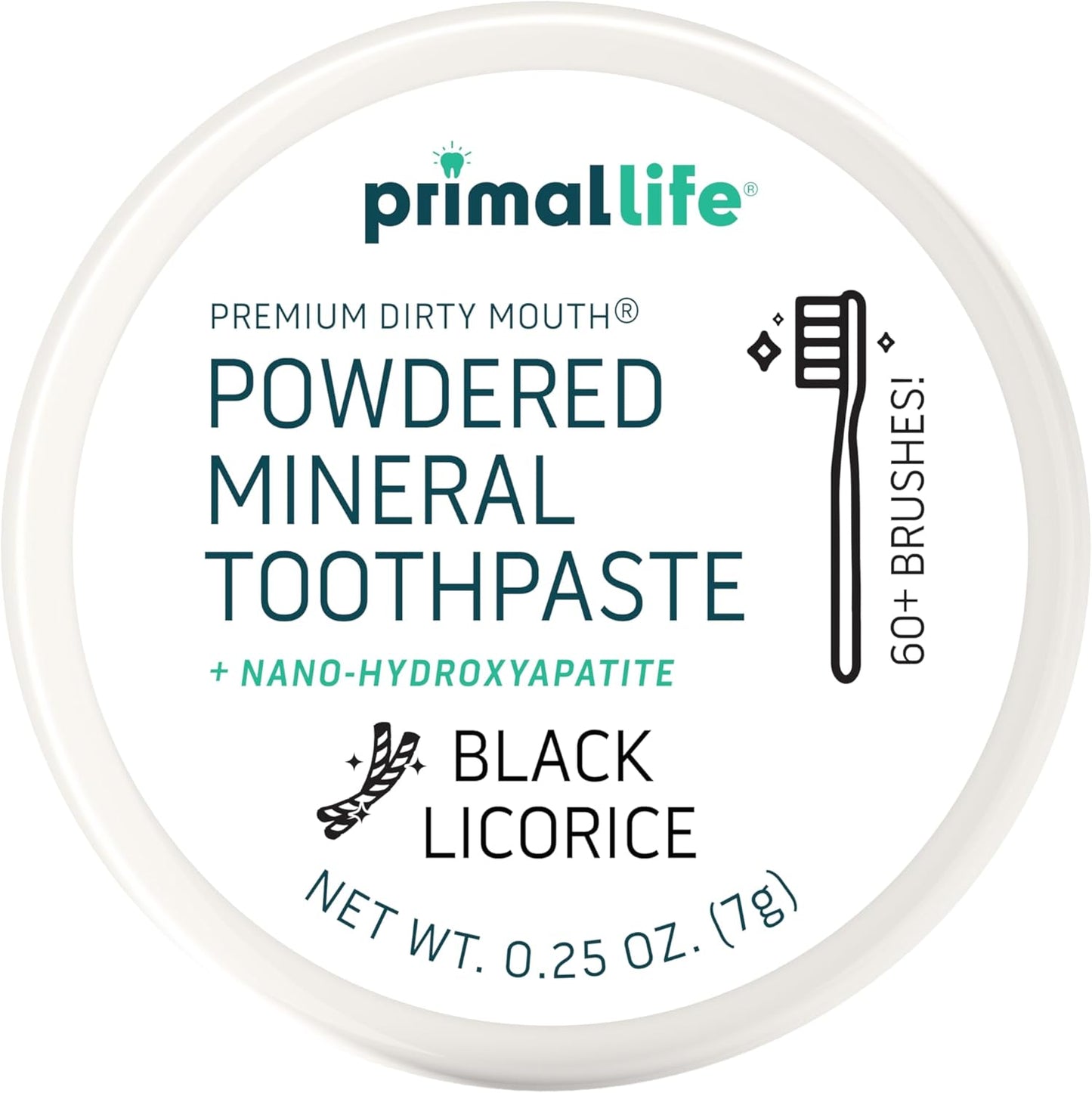 Primal Life Organics - Dirty Mouth Toothpowder, Tooth Cleaning Powder, Flavored Essential Oils with Natural Kaolin & Bentonite Clay, Good for 60+ Brushings, Organic, Vegan (Black Licorice, 0.25 oz)