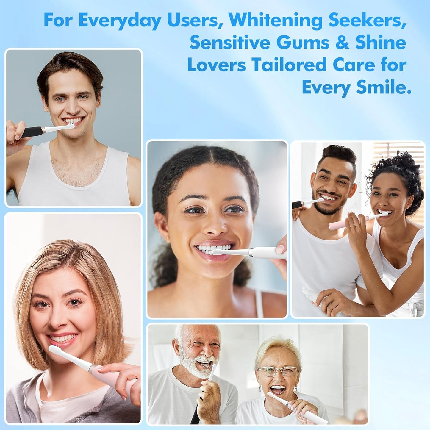 Sonic Toothbrush with 8 Brush Heads, Electric Toothbrush for Adults and Kids with Fast Charge 4 Hours Last 60 Days, 2-Min & 30s Smart Timer, IPX7 Waterproof, Type-C Charging