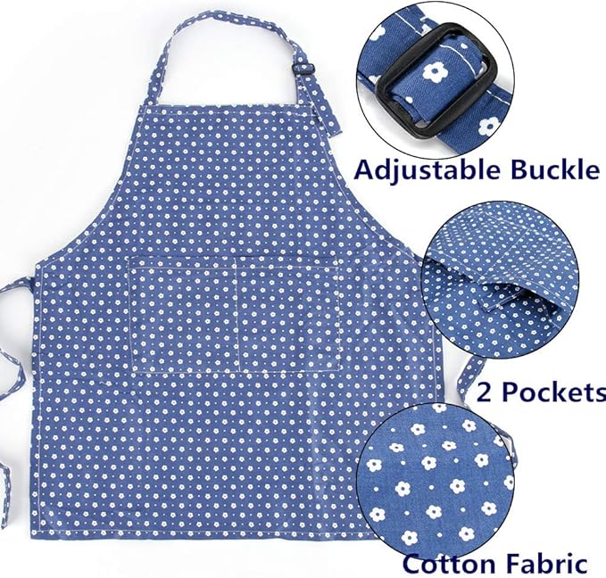 Kids Apron and Chef Hat Set, Adjustable Cotton Child Aprons with 2 Pockets Cute Girls Boys Kitchen Bib Aprons for Cooking Baking Painting