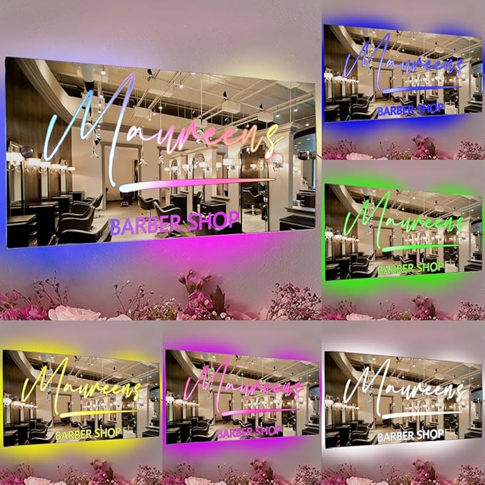 Personalized Barber Shop LED Mirror Light - Custom Multi-Color Name Sign, Wall Decor for Bedroom, Bar