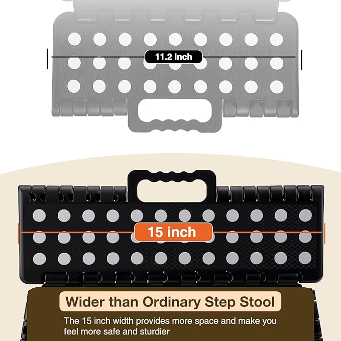 Korpai 9" Folding Step Stool for Adults and Kids 15-Inch Extra Wide Stool Holds Up to 300 lbs,Non-Slip Folding Stools with Handle,Compact Plastic Foldable Step Stool for Bathroom,Kitchen,ect