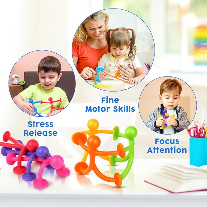 Suction Cup Fidget Sensory Toys: 48 Pack Suction Cup People Toys Fidget Toy for Autism Autistic ADHD Kids Ages 3+, Creative Travel Toy Idea for Boys Girls