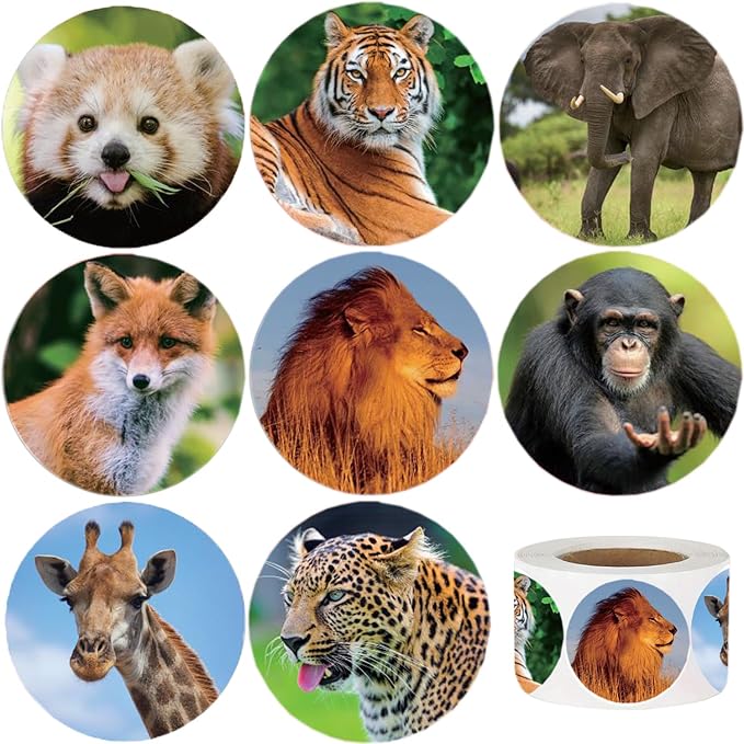 600 Pcs Zoo Animals Stickers for Kids, 1.5 Inch Round Jungle Animal Stickers for Boys Girls Birthday Party Favor Gifts Decoration Teachers Student Classroom Reward