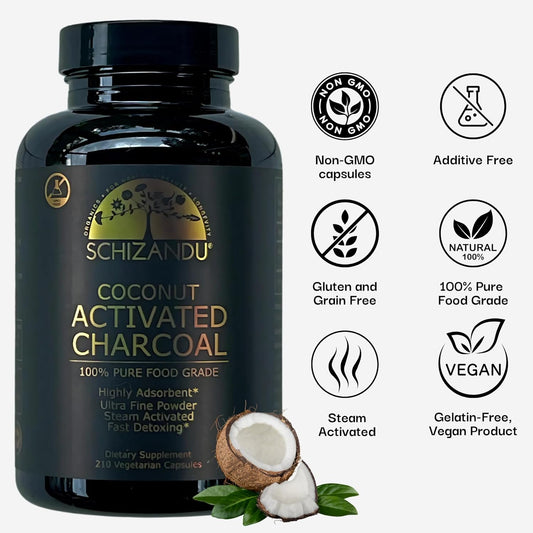 Activated Coconut Charcoal Capsules- Supports Health - Vegan, Organic, Non-GMO, No Additives - X-Large Bottle 210 Count - Pack of 2