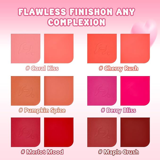 Blush Palette Duo – Cream & Powder Blush Set in Orange Red, Long-Wearing & Moisturizing, Easy to Blend, Radiant Coverage for Cheeks, Eyes & Lips, Magnetic Palette Compatible (2-Pack, Cherry Rush)