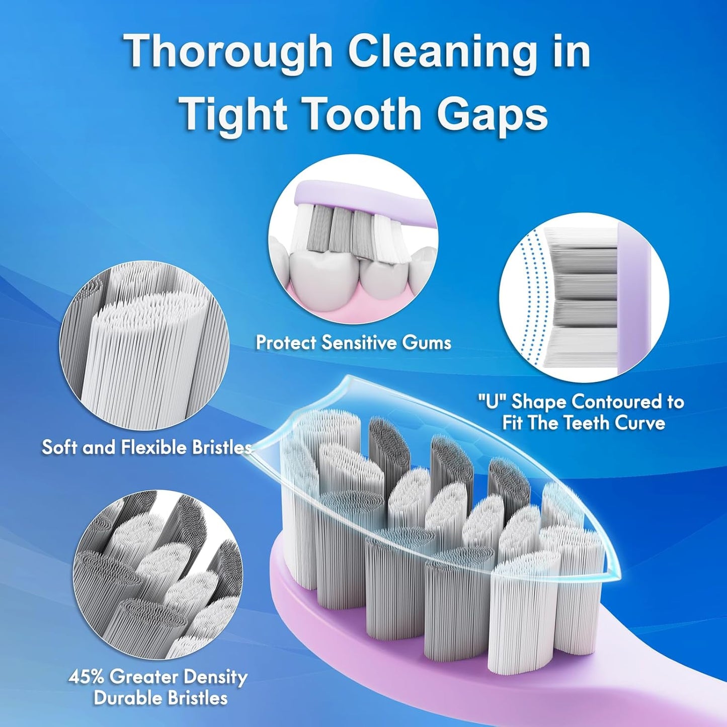 Sonic Electric Toothbrush for Adults & Kids, Rechargeable Electric Toothbrush with 10 Brush Heads & Travel Case, Teeth Whitening, Holder, Charge for 120 Days - Purple